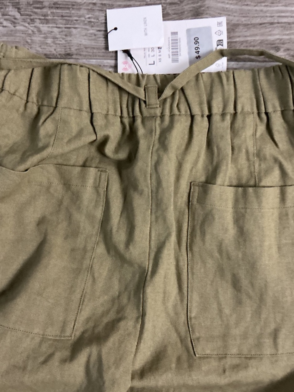 Zara NWT viscose  linen olive pants size Large wide leg - Picture 4 of 7